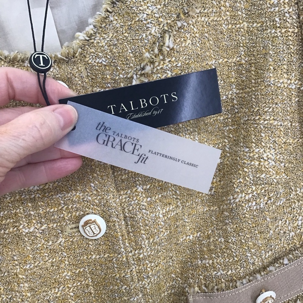 Talbots NWT The Grace Fit Boucle’ Fitted Jacket Career Classic Golden Size 8 - Picture 6 of 11